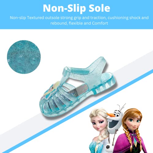Disney Frozen Elsa Shoes - Girls Jelly Sandals - Mary Jane Flats Kids Baby Character Princess Dress Costume Ballet Summer Slides Clear Beach Water Slip On - Blue Aqua (10 Toddler) #TOP4
