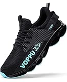 Kricely Sicherheitsschuhe Herren Leichte Arbeitsschuhe Sportliche Atmungsaktive Stahlkappenschuhe rutschfeste Arbeitsturnschuhe(Schwarz Blau 47)