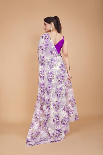 Image of Garden Vareli Summer Roganza Viscose Brasso Floral Print Saree with Unstitched Blouse Piece