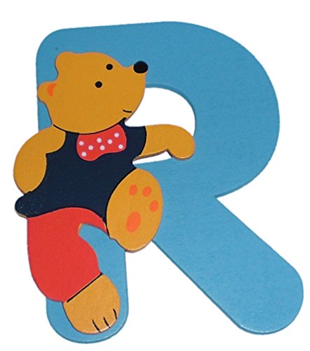 Lettre R en bois bleu ours pour personnaliser la porte de chambre