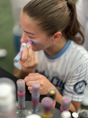 Image of SHINER STICKS Dual-colored Applicator Athletic Sunscreen Sticks, 14 Colors, SPF30 UVA & UVB Protection, Water-Resistant, Moisturizer, Glare Reduction, Easy application & removal (Pink & Blue)
