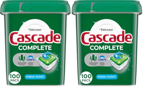 Image of Cascade Complete Dishwasher Pods, Dishwasher Detergent, Dish Detergent Tab Tablets, Fresh,(Packaging May Vary), 100 Count (Pack of 2)
