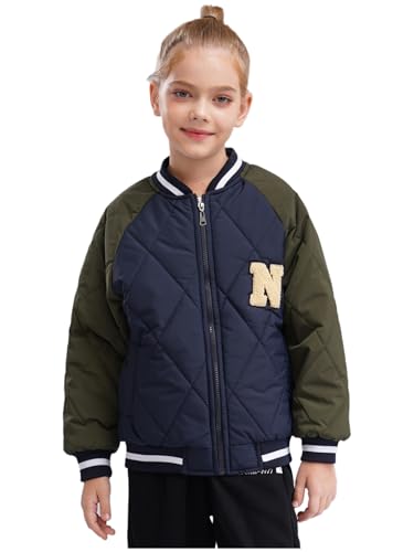 JEATHA Unisex Kids Padded Baseball Jacket Zipper Bomber Jacket for Boys Girls Casual School Varsity Jacket