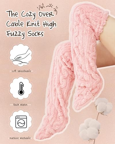 Image of Geyoga 3 Pairs Over Knee Fuzzy Socks High Fuzzy Leg Warmers Over Knee Plush Slipper Socks for Women Christmas Sleeping