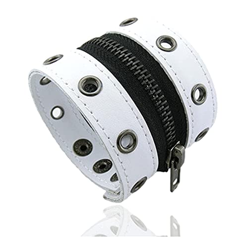 Image of Xusamss Punk Alloy Zipper Wristband Pu Leather Cuff Bracelet,7 1 /2 wrist