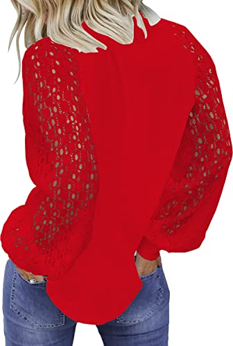 Image of Shasmi Women's White Ballon Long Sleeve, Crew Neck Tops Lace Casual Loose Blouses T Shirts (Shree Top 29)