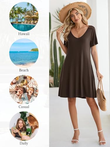 Image of BELAROI Women Casual Summer Dresses Loose Tshirt Beach Sundress V Neck Plus Size Swing Tunic Pockets