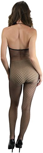 Image of ToBeInStyle Women's Bodystocking Crotchless Peek-A-Boo Fishnet Lace Bodysuit