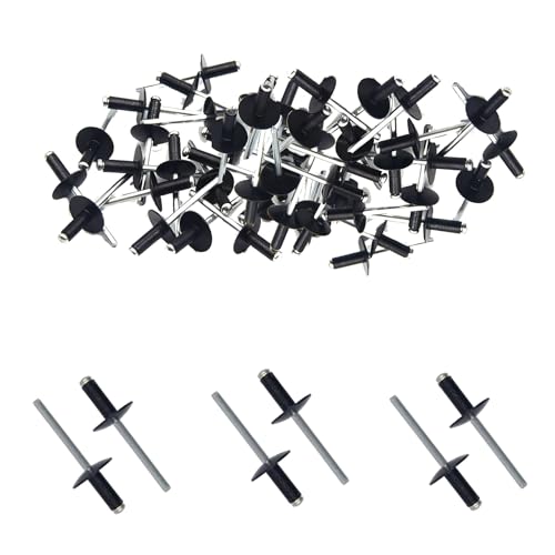 50 Piezas Remaches Ciegos de Aluminio, con Brida Grande de 4,8 MM x 12 MM, Remaches Resistentes a la Corrosión, Remaches de Aluminio con Cabeza, para Aplicaciones Proyectos (Negro, M4.8 * 12)