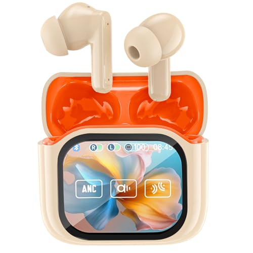 Image of Wireless Touchscreen Earbuds with Smart Touch Screen Case - TWS True Wireless Bluetooth 5.4 Headphones - ANC Active Noise Cancelling - Blue Tooth Earphones for iPhone Android