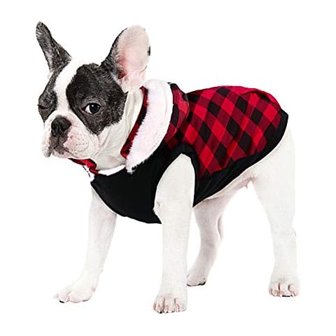 Queenmore Dog Coat Winter Warm Fleece Lined Plaid Hooded Cold Weather Dog Jacket for Puppy, Small and Medium Breed Cover