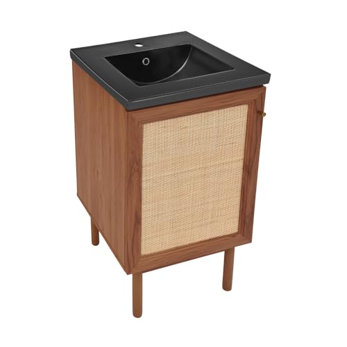 Image of Swiss Madison Classe 18 in. Brown Oak Bathroom Vanity with Black Ceramic Sink Top