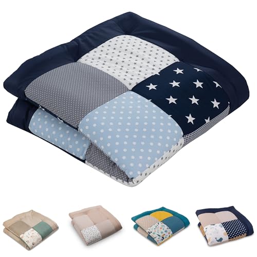 ULLENBOOM ® Alfombra para gatear de bebé 100 x 100 cm acolchada en Azul Azul Claro Gris (Made in EU) - Alfombra para gatear con 100% algodón OekoTex® cubrepañal y manta de juego