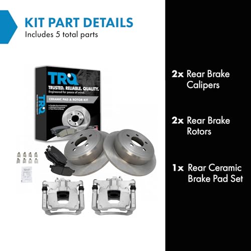 Image of TRQ Rear Brake Pad and Rotor Set Ceramic Rotors Calipers
