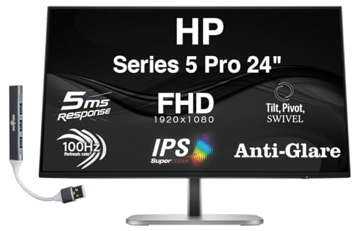 Image of HP Series 5 Pro 24 inch FHD IPS Monitor with 5ms Response Time, Anti-Glare, Flicker Free, 350nits Brightness, 100 Hz Refresh Rate, Displayport, HDMI & Dockztorm USB Port Expander, Black /Silver Color