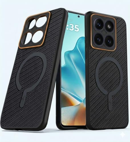 Image of FIRST MART Back Cover for Motorola Edge 60 Fusion - Magsafe Look Case, Carbon Fiber Design, Flexible, Soft Micro-Fibre Lining Inside | Red Black