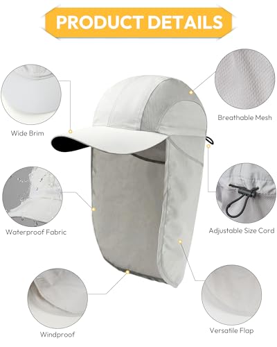 Image of Mens Sun Hat with Breathable Mesh Sun Hats for Men Sun Protection Fishing Hat with Neck Flap for Hiking Cycling