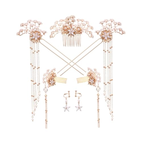 Bâtons à cheveux chinois accessoires chignon dorés avec perles de fête