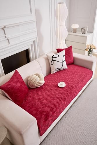 Image of HOMETHREADS Innovative Premium Velvet Sofa Cover Mat with PVC Backing for Non-Slip Comfort | (Maroon Vrsh, 1 Seater | 70x70cm)