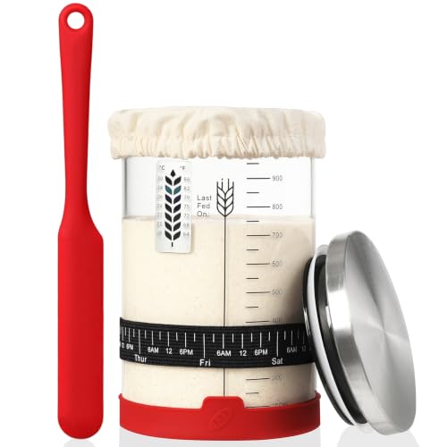 Image of Sourdough Starter Jar Kit,34oz Large Wide Mouth Sour Dough Jar Glass | Sourdough Bread Baking Supplies, Sourdough Tools for Beginners and Pro, Dishwasher-Safe, Borosilicate Glass, 1 Pack
