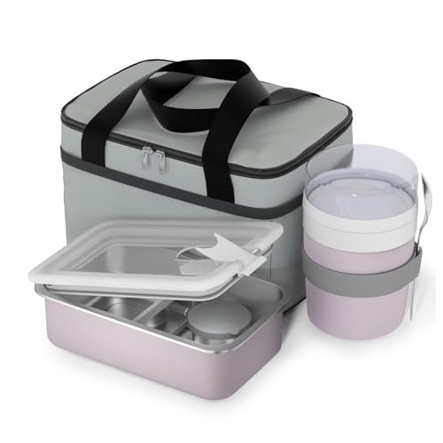 Image of Bakpoco Stainless Steel Bento Lunch Box Set for Adult - 42oz Leak-Proof Bento Lunch Box Container with Thermo, Insulated Bag for Work Travel Dining Out