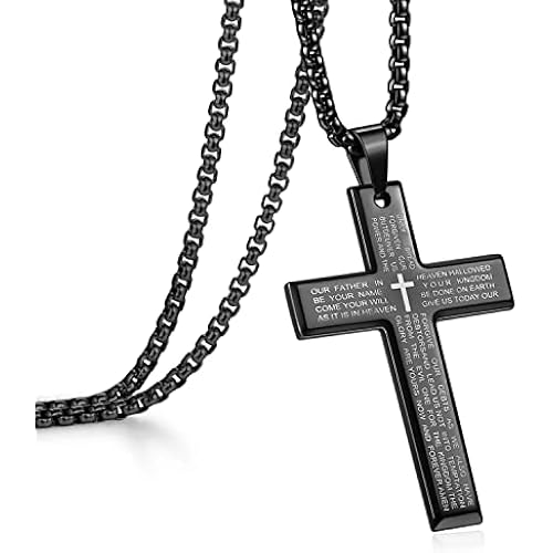 Rnivida Men's Cross Necklace with Lord's Prayer, Stainless Steel Christian Cross Pendant Necklace for Men
