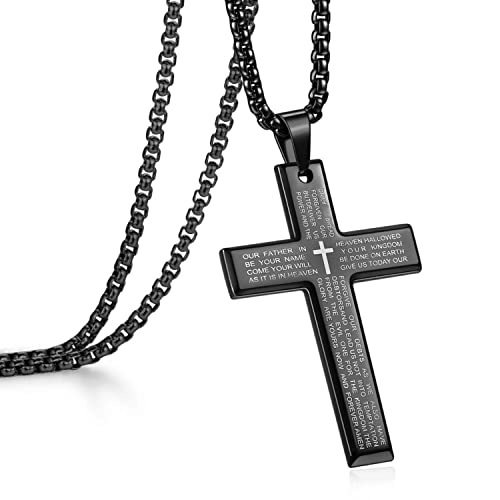 Rnivida Men's Cross Necklace with Lord's Prayer, Stainless Steel Christian Cross Pendant Necklace for Men