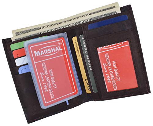 MARSHAL Top Grain Extra Capacity Leather Bifold Wallet with Credit card Slots2