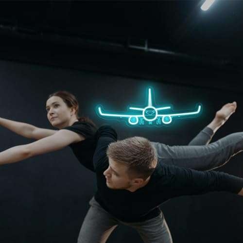 Image of Airplane Neon Sign, Handmade LED Light, Airplane Wall Decort, Gifts for Pilot, Aviation Lover Gift, Kids Room Decor, 16.5 inchx6.5 inch, Ice Blue