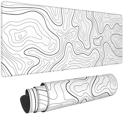 Alfombrilla de mouse blanca para juegos, XL, mapa topográfico minimalista extendido, grande, 31.5 x 11.8 pulgadas de largo, alfombrilla de mouse para teclado de computadora con base antideslizante de