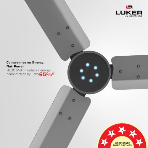 Image of LUKER JVLuker USA Aerozen Plus 1200mm BLDC Ceiling Fan with IR Remote BEE 5 Star 65% Energy Saving High Air Delivery Low Noise LED Indicator Reverse Mode for Living & Bedroom (Warm Grey Mat Finish)