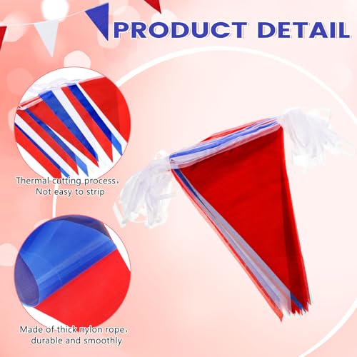 Image of Tatuo 200 Feet Solid Pennant Banners Flags String Triangle Hanging DIY Bunting Flags Party Decorations for Grand Opening Party Banners for Kids Birthday, Shops (Red White Blue)