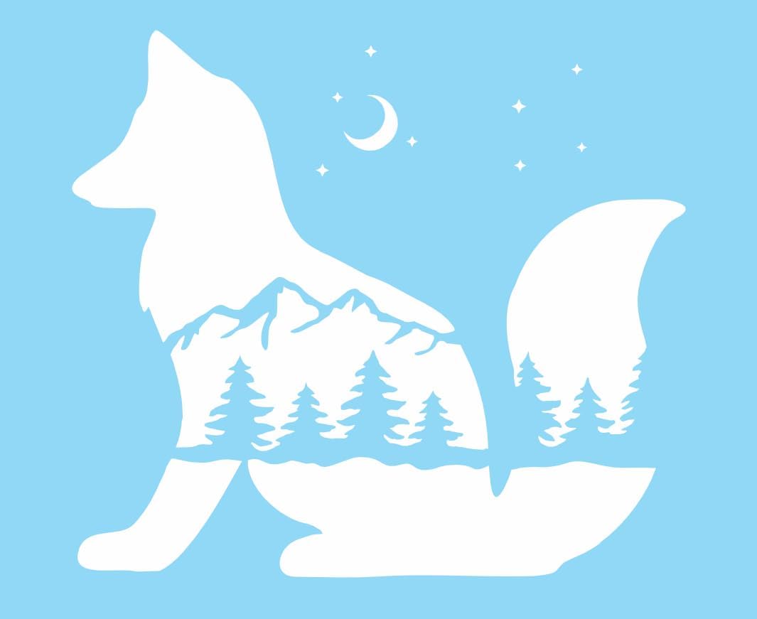Joanie 9x11inch Stencil Woodland 8inch Fox Starry Night Moon Mountains Trees Rustic Cabin DIY Signs,translucent blue,S91B