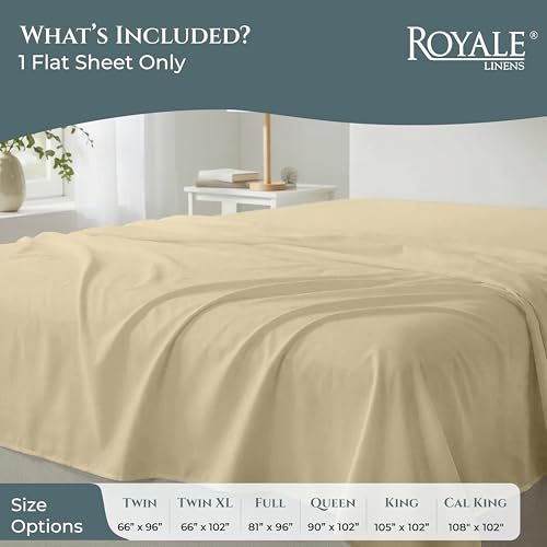 Image of Royale Linen 400 Thread Count 100% Cotton Flat Sheets Only - Cooling Sheets - Twin Top Sheet Sold Separately - Luxury Sateen Weave - Breathable & Super Soft White Flat Sheet Only (Twin, Moroccan Sand)