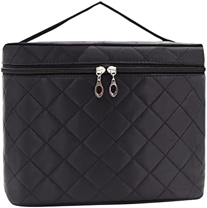 Make-Up Bag, Large Cosmetic Bag, Foldable Waterproof Toiletry Bag, Multifunctional for Holiday, Camping, Bathroom, Black, L