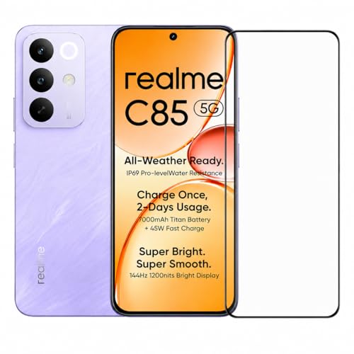 Image of Military-Grade Tempered Glass Screen Protector Compatible for Realme C85 5G with Edge to Edge Coverage and Easy Self Installation kit (Realme C85 5G)