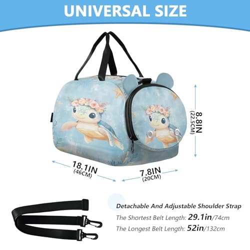 Blue Turtle Starfish Kids Travel Duffel Bag for Boys Girls Overnight Weekend Tote Bag with Shoes Compartment for Gym Sports Dance3