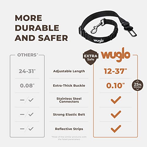 12"-37" Wuglo Dog Seat Belt - Dog Car Harness With Strong Elastic Belt - Durable & Safe Dogs Cars Seat Belts Clip - Universal Dog Seatbelt For Car Travel (Black) #TOP1