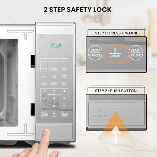 Image of Total Chef 0.7 Cu. Ft. Countertop Microwave Oven, 700W Small Microwave for Kitchen, Stainless Steel Compact Microwave Countertop with Digital Touch Controls, Child Safety Lock, 10-Inch Turntable