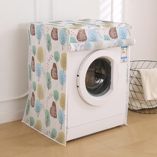 Image of HOKIPO Waterproof Front Load Washing Machine Cover | PEVA Dustproof Protective Cover for 6kg, 6.5kg, 7kg & 7.5kg Fully Automatic Machines | Size 63x62x85 cm, Nature Trees (AR-5878-D2)