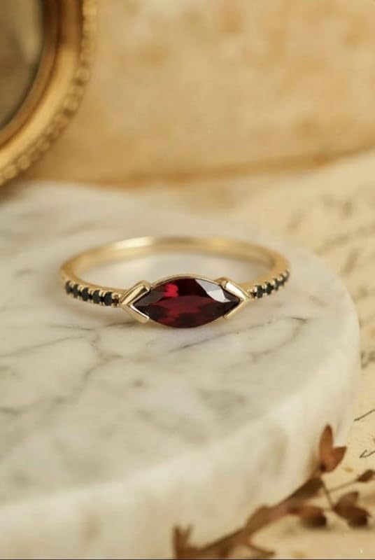 Garnet Gemstone Sterling Silver And Yellow Gold Plated Women Ring Handmade Jewelry GMR62