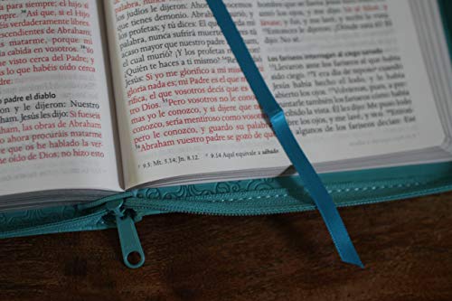 Biblia Reina Valera 1960 letra grande. Símil piel aguamarina, cremallera, tamaño manual/Spanish Bibl