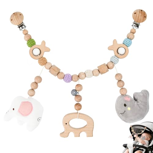 Zuxbolf Kinderwagen Speelgoed, Babywagenketting, Ketting voor Kinderwagen van Hout Hangend aan Babyzitje of Bedje, Reisactiviteit Speelgoed, voor Baby's en Peuters Vanaf 0 Maanden