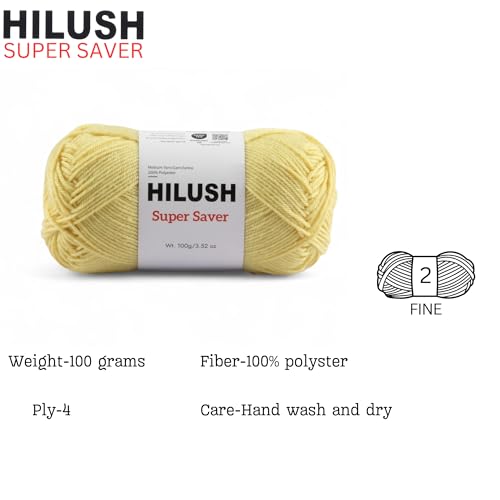 Image of SUPERSAVER, Poly Yarn Supersoft Hand Knitting Wool Ball, (1 Ball /100 Gram Each) Ball Suitable for Craft, Crochet, Amigurumi, Embroidery, Toys, Garments, Flowers and Hobby Projects , 2 Fine , Shade no (butter yellow)