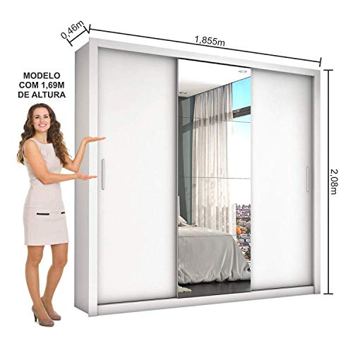 Guarda Roupa Casal 4 Espelhos 3 Portas de Correr 4 Gavetas Max Plus Siena Móveis Branco/Frassino Jac