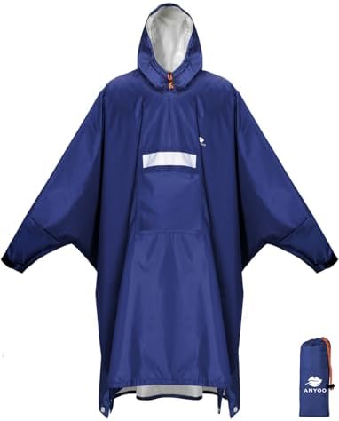 ANYOO Leichter Wasserdichter Regenponcho mit Ärmeln & Reflektoren Mehrzweck | Belüftet, Ripstop, Wiederverwendbar, Kompakt, mit Kapuze & Tasche, für Outdoor Wandern Fahrrad Camping