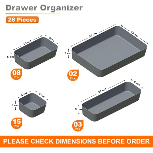 Image of LIVINGBASICS 28Pcs Multipurpose Drawer Organiser /Divider Tray(Plastic,Grey) | Space Saving, Multipurpose Storage, Customizable Layout etc.