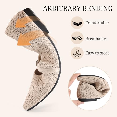 Image of Flats for Women Pointed Toe Knit Ballet Comfortable Dressy Washable Mary Jane Flat Shoes