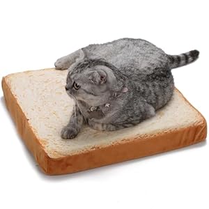 Vealind Funny Pet Bed for Indoor Cats & Small Dogs, Removable Warm Cotton Pad Realistic Sliced Toast Bread Cat Bed Cute Mats Soft Cushion Sleeping Mattress