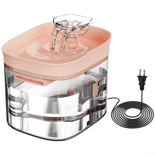 Fuente de agua automática para gatos de 1,8 L, funcionamiento silencioso, fuente de flujo continuo para mascotas con filtro de doble capa para agua limpia (rosa)